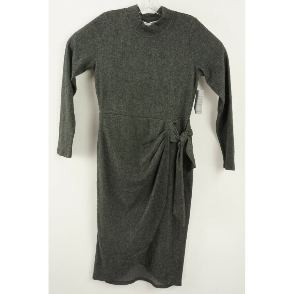 New Collective Concepts Women's Size S Grey Knot Front Brushed Knit Midi Dress